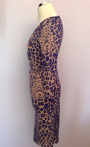LK Bennett Nude, Purple & Turquoise Leopard Print Wrap Dress Size 8 - Whispers Dress Agency - Sold - 2