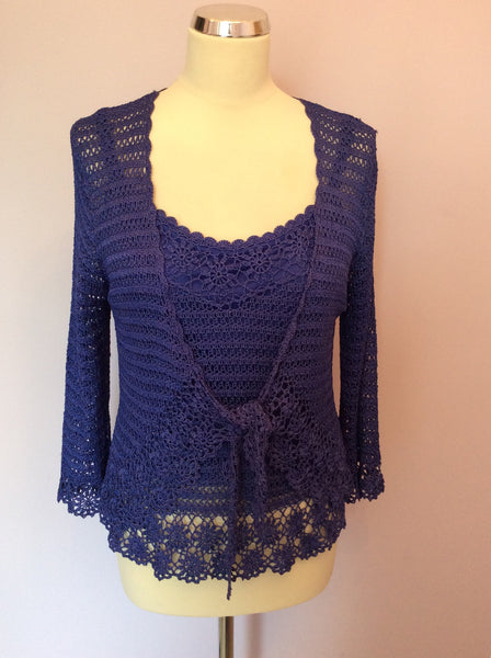Précis Petite Blue Crocheted Camisole Top & Cardigan Size L - Whispers Dress Agency - Sold - 1