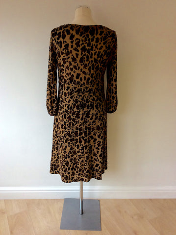 GERARD DAREL BROWN LEOPARD PRINT WOOL BLEND DRESS SIZE 42 UK 14 - Whispers Dress Agency - Womens Dresses - 4