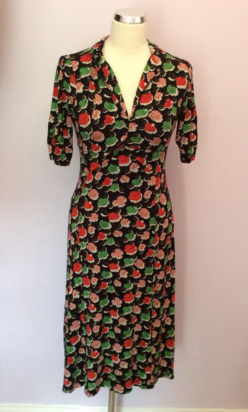 Cath Kidston Black Floral Print Stretch Jersey Tea Dress Size 10 - Whispers Dress Agency - Sold - 1
