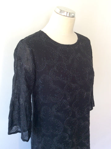 FRENCH CONNECTION BLACK & SILVER EMBROIDERED DRESS SIZE 8 - Whispers Dress Agency - Womens Dresses - 4