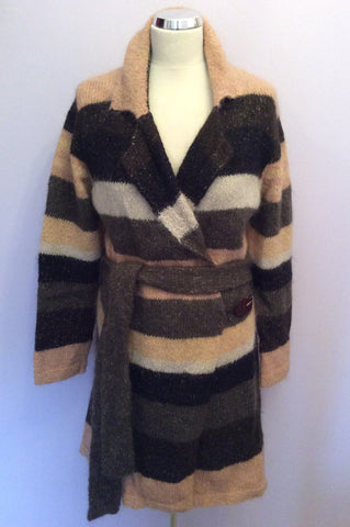 TIMBERLAND BLACK,BROWN,IVORY & PINK STRIPE CARDIGAN SIZE S - Whispers Dress Agency - Womens Knitwear - 1