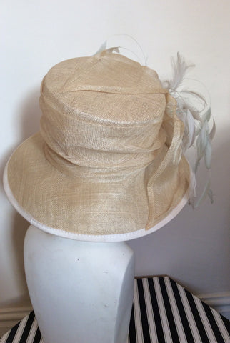 Natural Straw & Ivory Feather Trim Formal Hat - Whispers Dress Agency - Sold - 3