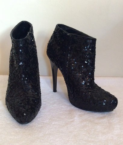 Fiore Black Sequined Ankle Boots Size 5/38 - Whispers Dress Agency - Sold - 1