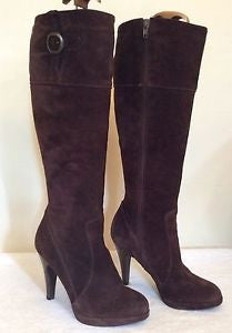 Dune Brown Suede Buckle Trim Knee Length Boots Size 6/39 - Whispers Dress Agency - Womens Boots - 3