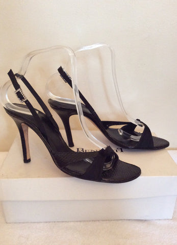 LK Bennett Black Snakeskin Leather & Satin Sandals Size 6/39 - Whispers Dress Agency - Womens Sandals - 2