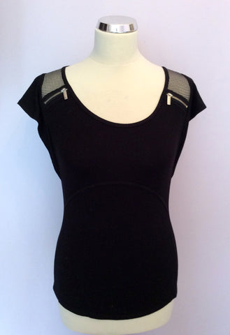KAREN MILLEN BLACK NET & ZIP TRIM CAP SLEEVE TOP SIZE 10 - Whispers Dress Agency - Womens Tops - 1
