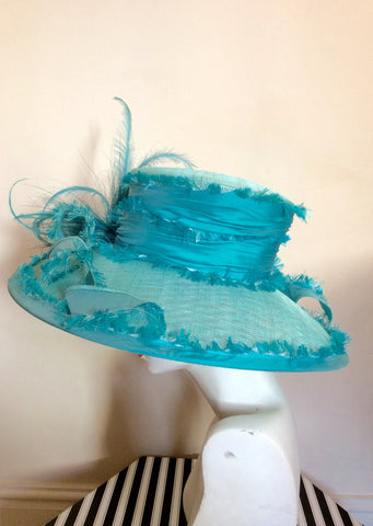 Victoria Ann Turquoise Wide Brim Feather Trim Formal Hat - Whispers Dress Agency - Womens Formal Hats & Fascinators - 2