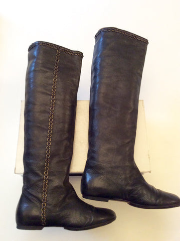 Christian Dior Black Leather Knee Length Boots Size 2.5/35 - Whispers Dress Agency - Sold - 3