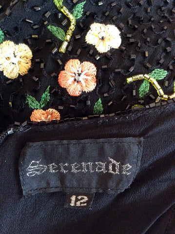 Serenade Black Beaded & Floral Embroidered Evening Dress Size 12 - Whispers Dress Agency - Womens Dresses - 5