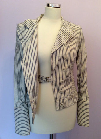 All Saints Blue & Ivory Pinstripe Cotton Jacket Size 10 - Whispers Dress Agency - Womens Coats & Jackets - 5