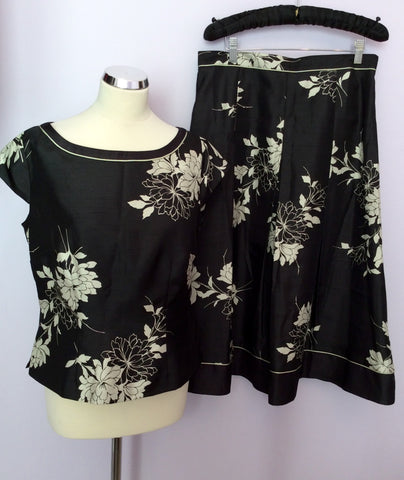 Jacques Vert Black & Ivory Floral Print Top & Skirt Size 10/12 - Whispers Dress Agency - Womens Suits & Tailoring - 1