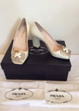 Prada Cream Patent Leather Peeptoe Heels Size 3.5/36 - Whispers Dress Agency - Womens Heels - 1