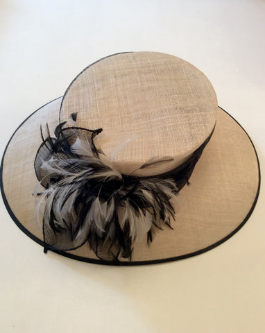 Natural Straw & Black Wide Brim Feather Trim Formal Hat - Whispers Dress Agency - Womens Formal Hats & Fascinators - 3