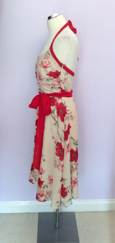 Coast Cream, Red & Green Floral Print Silk Halterneck Dress Size 12 - Whispers Dress Agency - Womens Dresses - 2