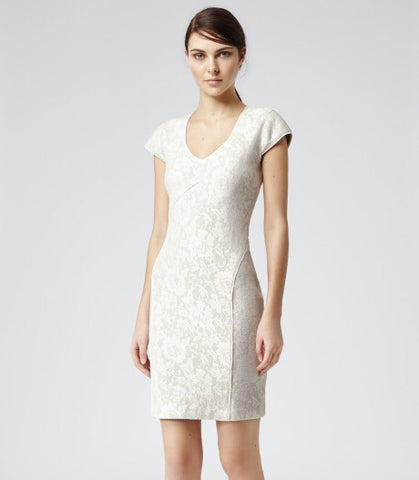 Brand New Reiss Cream Lace Jersey Dress Size 14 - Whispers Dress Agency - Womens Dresses - 2