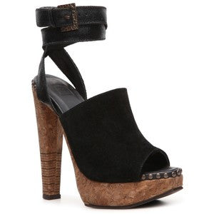 Brand New Herve Leger Black Suede & Cork Sandals Size 3.5/36 - Whispers Dress Agency - Womens Sandals - 1
