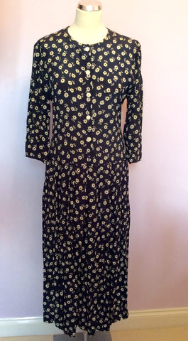 Vintage Jaeger Blue & Cream Floral Print Tea Dress Size 10 - Whispers Dress Agency - Womens Vintage - 1