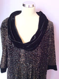 Jaeger Brown Silk Print With Black Velvet Trim Dress Size 16 - Whispers Dress Agency - Sold - 2