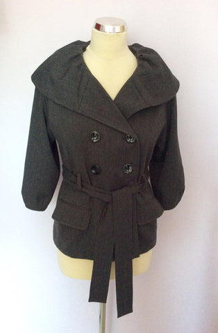 KENNETH COLE DARK GREY DOUBLE BREASTED TIE WAIST JACKET SIZE 8 - Whispers Dress Agency - Womens Coats & Jackets - 1