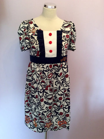 Laura Blue, Red & White Print Embroidered Tea Dress Size S - Whispers Dress Agency - Womens Dresses - 1
