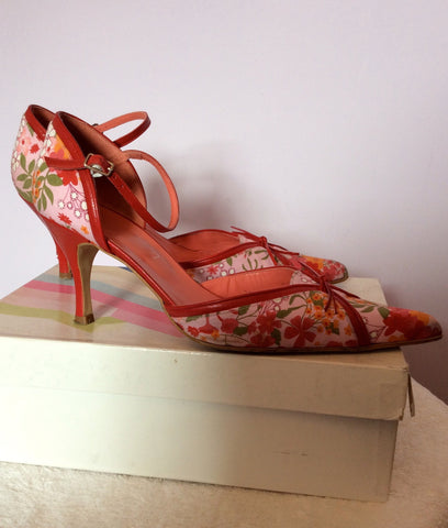 Office Red & Pink Floral Print Fabric & Leather Heels Size 6/39 - Whispers Dress Agency - Sold - 3