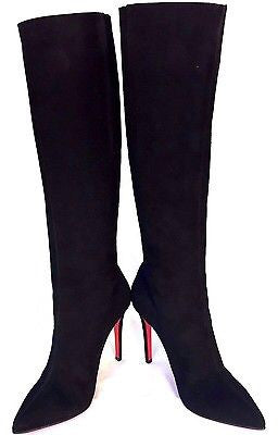 Christian Louboutin Black Suede 'Pretty Woman' Knee High Boots Size 4.5/37.5 - Whispers Dress Agency - Sold - 9