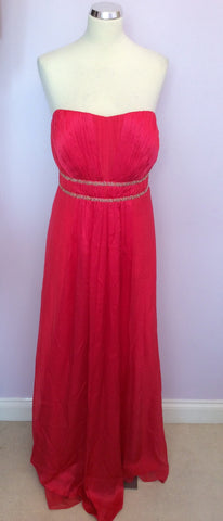 Monsoon Red & Silver Trim Silk Strapless Maxi Dress Size 22 - Whispers Dress Agency - Sold - 1