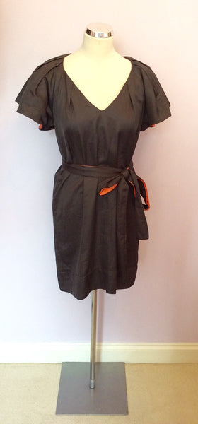 FRENCH CONNECTION DARK BROWN & CORAL LINED DRESS SIZE 10 - Whispers Dress Agency - Womens Dresses - 1