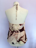 Coast Cream & Brown Floral Print Silk Halterneck Top Size 14 - Whispers Dress Agency - Sold - 2