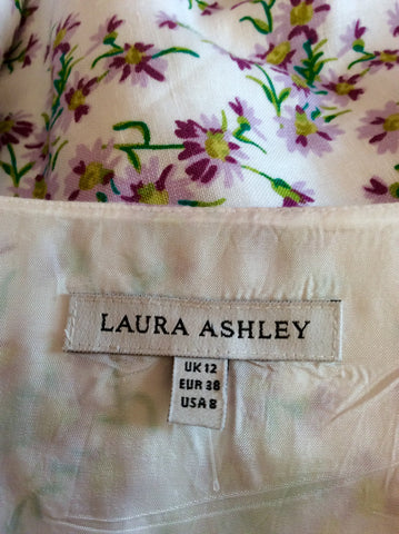 Laura Ashley White Floral Print Linen Dress Size 12 - Whispers Dress Agency - Womens Dresses - 4