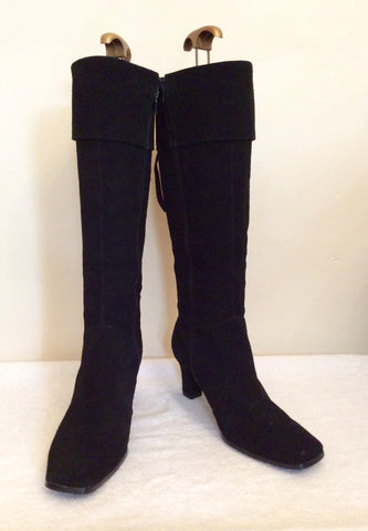 Marks & Spencer Black Suede Bow Trim Heel Boots Size 5/38 - Whispers Dress Agency - Sold - 1