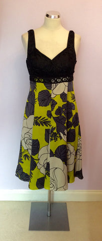 Coast Black & Lime Green Print Silk Dress Size 12 - Whispers Dress Agency - Sold - 1