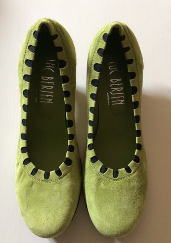 BRAND NEW LUC BERJEN LIME GREEN SUEDE KITTEN HEELS SIZE 5/38 - Whispers Dress Agency - Sold - 1