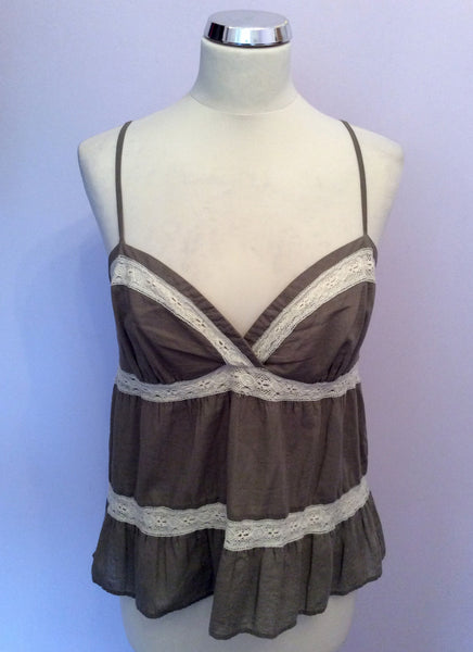 JOSEPH KHAKI & IVORY LACE TRIM STRAPPY CAMISOLE TOP SIZE 38 UK 10 - Whispers Dress Agency - Womens Tops - 1