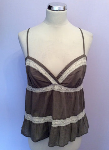 JOSEPH KHAKI & IVORY LACE TRIM STRAPPY CAMISOLE TOP SIZE 38 UK 10 - Whispers Dress Agency - Womens Tops - 1
