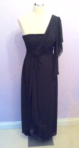 Brand New Pink Boom Black One Shoulder Evening Dress Size L UK 10/12 - Whispers Dress Agency - Womens Dresses - 1