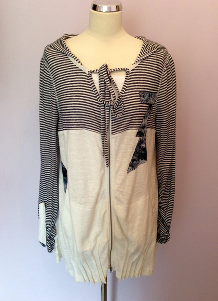 Alain Weiz White & Blue Stripe Fine Knit Linen Cardigan & Top Size 16 - Whispers Dress Agency - Sold - 1