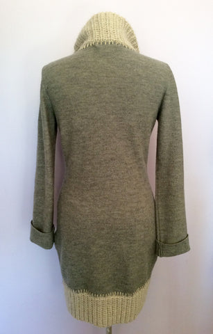 Casch By Gro Abrahamsson Sage Green & Beige Trim Long Wool Cardigan Size 36 UK 8 - Whispers Dress Agency - Womens Knitwear - 3