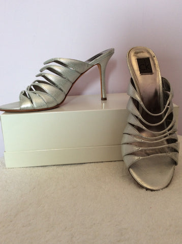 Calvin Klein Silver Leather Strappy Slip On Heeled Mules Size 7/40 - Whispers Dress Agency - Sold - 2
