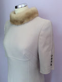 Escada Beige Wool Pencil Dress With Mink Fur Collar Size 38, UK 10 - Whispers Dress Agency - Sold - 3