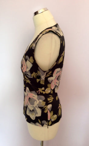Karen Millen Black & Pink Floral Print V Neck Top Size 14 - Whispers Dress Agency - Womens Tops - 2