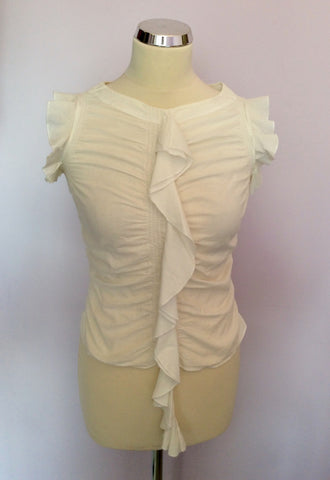 TED BAKER WHITE COTTON FRILL TRIM SLEEVELESS TOP SIZE 1 UK 8/10 - Whispers Dress Agency - Womens Tops - 1
