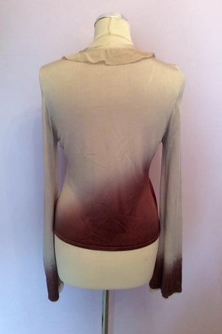 Karen Millen Beige & Brown Silk Trim Cardigan Size 2 UK 10/12 - Whispers Dress Agency - Sold - 2