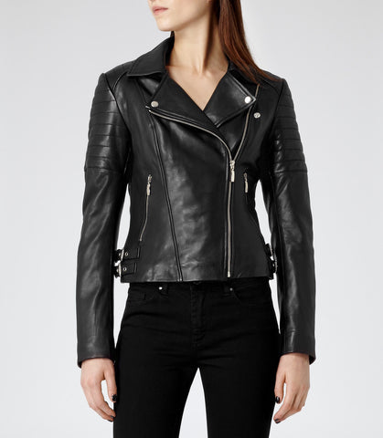 Reiss Black Soft Leather 'Topaz' Biker Jacket Size M - Whispers Dress Agency - Sold - 1