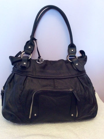 L Credi Large Black Leather Shoulder Bag - Whispers Dress Agency - Sold - 1