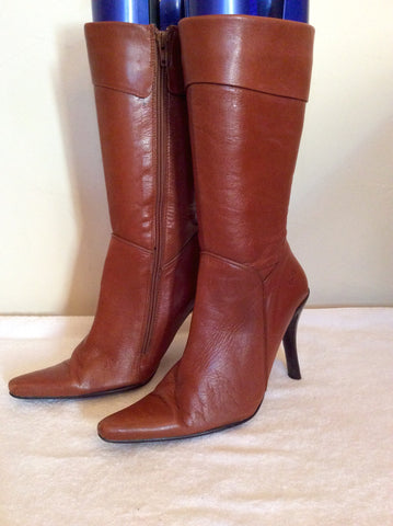 Logo 69 Tan Brown Leather Calf Length Boots Size 5/38 - Whispers Dress Agency - Womens Boots - 2