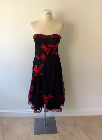 COAST BLACK & RED EMBROIDERED STRAPLESS DRESS SIZE 8