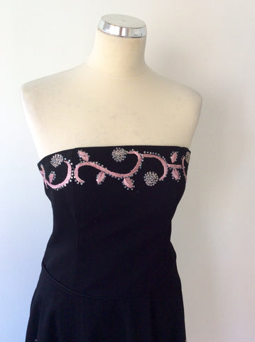 MONSOON BLACK & PINK EMBROIDERED & SEQUINED STRAPLESS DRESS SIZE 10 - Whispers Dress Agency - Womens Dresses - 2