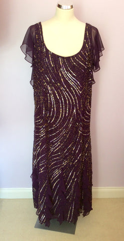 Jacques Vert Dark Purple Beaded & Sequin Dress Size 18 - Whispers Dress Agency - Womens Dresses - 1
